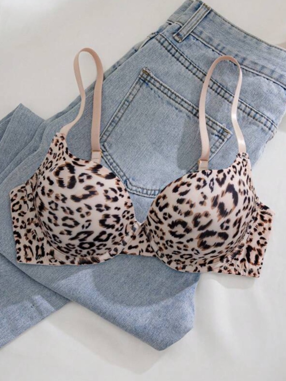 Leopard Print T-Shirt Bra with Nude Straps